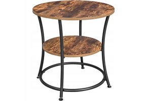 Ronde Salontafel Metaal - Rustiek Bruin Tafelblad - 2-laags Design