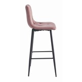 Moderne Barstoel Fluweel - Comfortabele Zithoogte 76cm - Roze - Nado