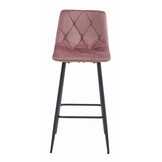 Design Barkruk Roze - Fluweel met Zwart Metalen Onderstel - Nado