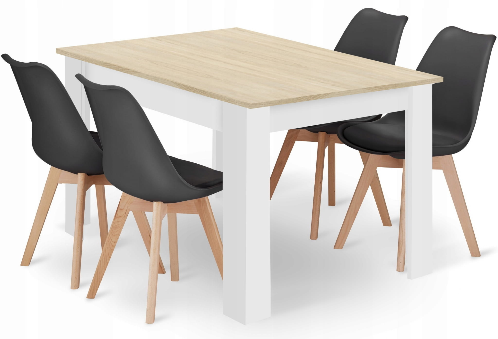 Complete Eethoek Starterset - Modern Eiken met 4 Zwarte Stoelen - 120x80cm