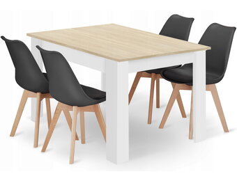Veelzijdige Eethoek Set - Eiken Tafel 120cm met 4 Comfortabele Stoelen