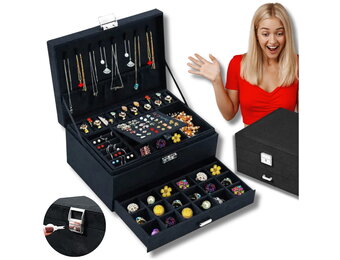 Luxe Afsluitbare Sieradenkast - Duurzaam Ecologisch Leer - Zwart