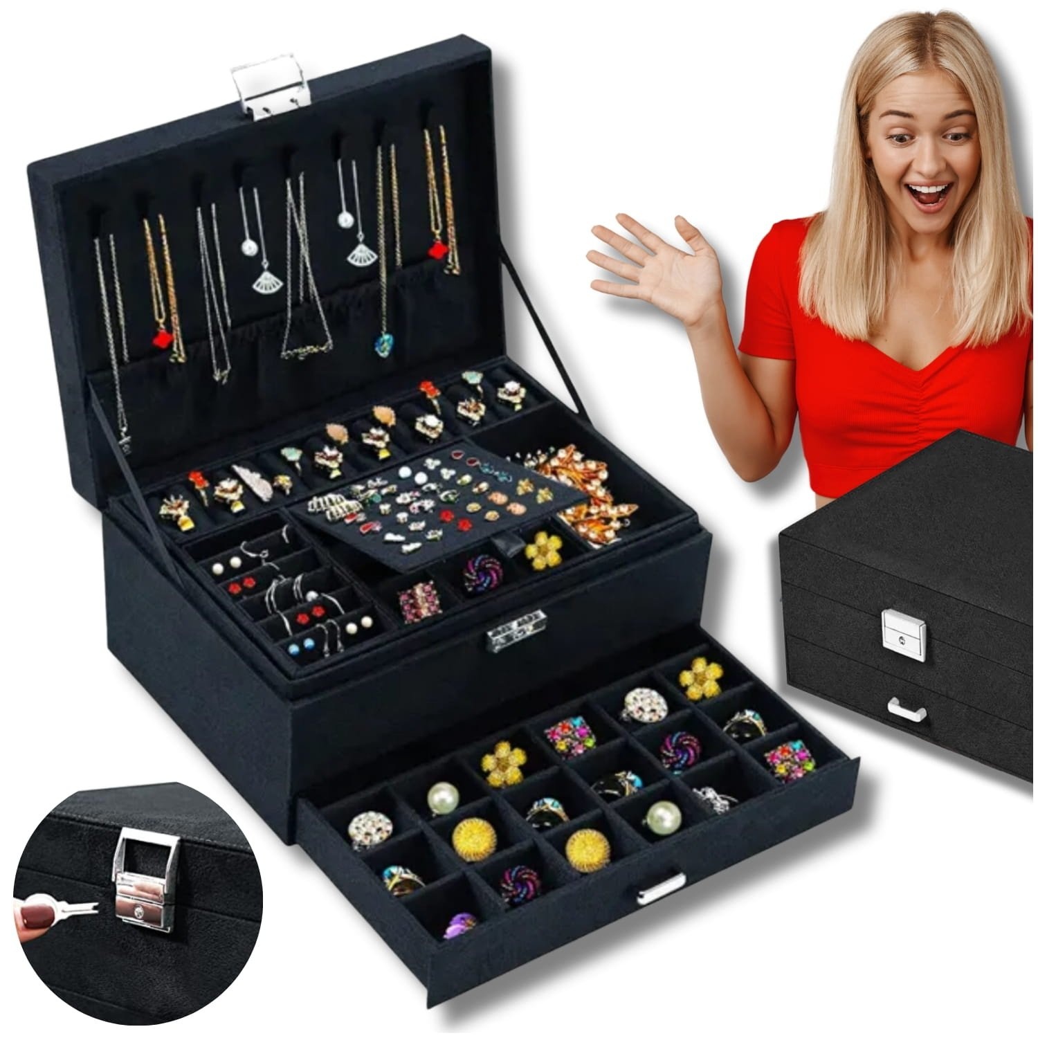 Verstelbare Sieraden Organizer - Zwart - Afsluitbaar Design