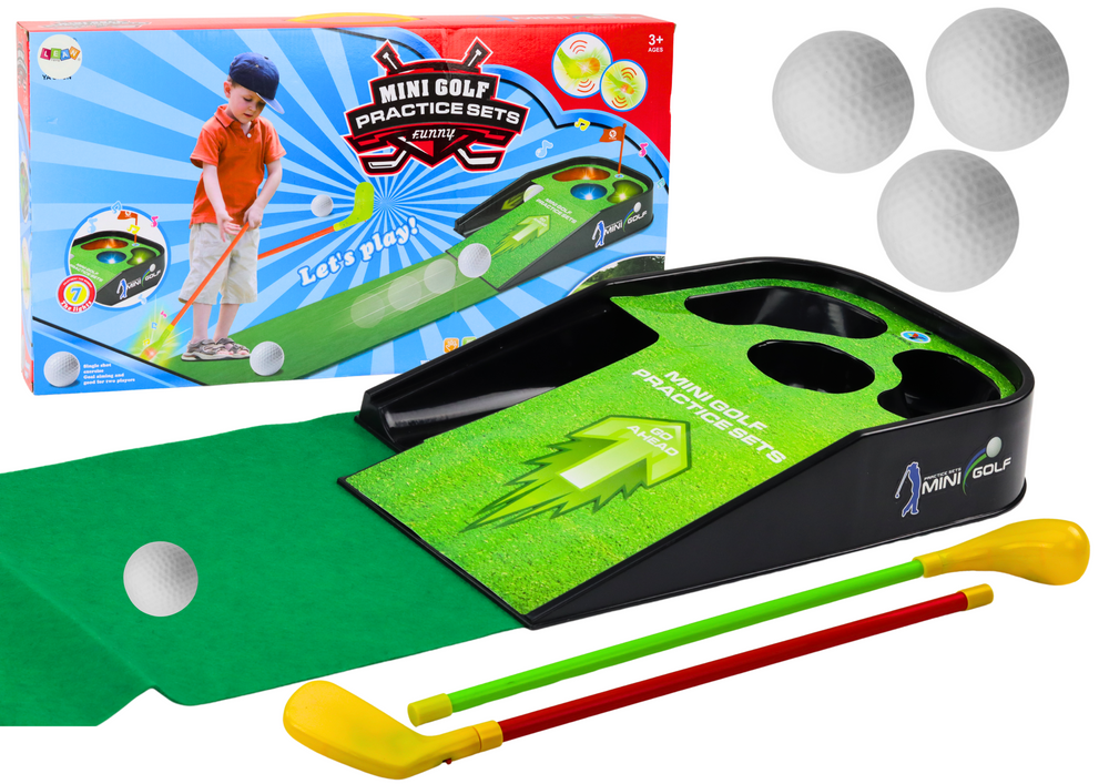 Mini golf set - hoogwaardig plastic - licht- en geluidseffecten - 2 golfclubs, 3 ballen