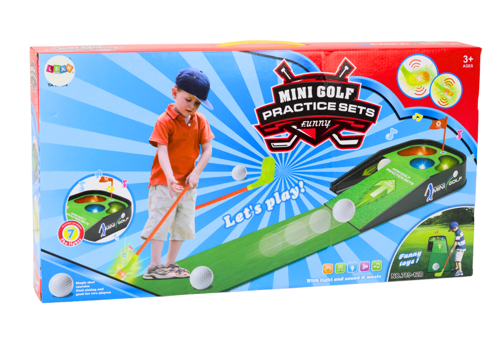 Mini golf set - hoogwaardig plastic - licht- en geluidseffecten - 2 golfclubs, 3 ballen