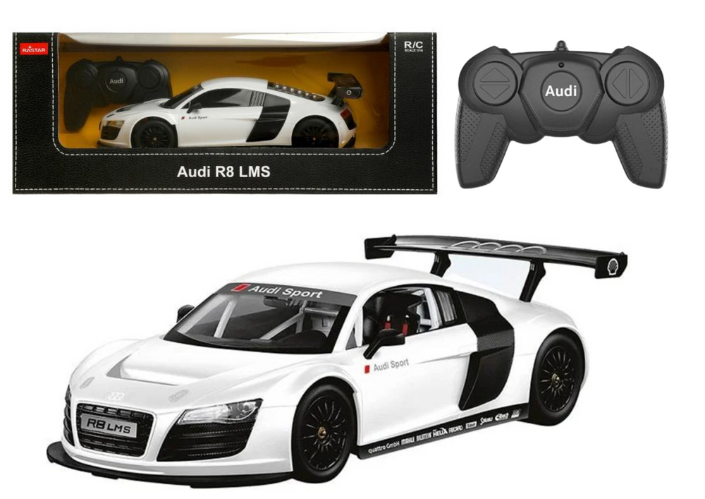 Bestuurbare auto - Audi R8 - wit - 18x5x8 cm - luxe sportwagen