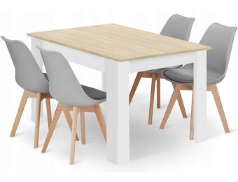 5-Delige Eetkamerset - Sonoma Eiken Tafel met Eco-Lederen Stoelen - Grijs