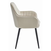 Luxe Velvet Eetkamerstoel Beige - Fluwelen Design Stoel met Zwarte Poten