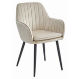 Moderne Velvet Stoel - Beige Fluweel - Zwart Metalen Onderstel