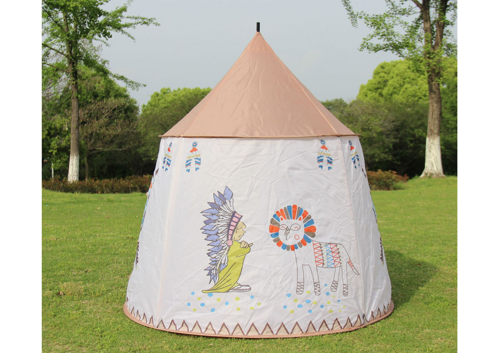 Avontuurlijke Kinder Tipi - Speeltent met Indianen Motief - Beige