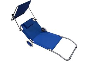 Multifunctionele Strand- en Tuinstoel - Met Wielen en Zonwering - Blauw