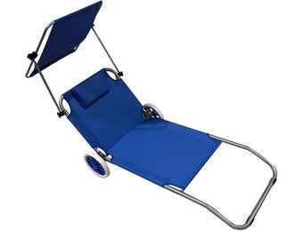 Comfortabele Strandstoel met Verstelbaar Zonnedak - Extra Comfort - Blauw