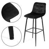 Luxe Fluwelen Barkruk - Design Barstoel met Rugleuning - Zwart