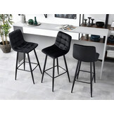 Luxe Fluwelen Barkruk - Design Barstoel met Rugleuning - Zwart