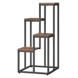 Vintage Plantenstandaard Set - 4 Rustiek Bruine Etagères met Stalen Frame - 71 cm