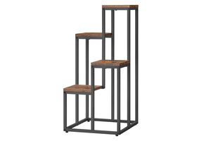 Vintage Plantenstandaard Set - 4 Rustiek Bruine Etagères met Stalen Frame - 71 cm