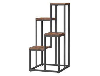 Vintage Plantenstandaard Set - 4 Rustiek Bruine Etagères met Stalen Frame - 71 cm