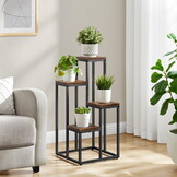Vintage Plantenstandaard Set - 4 Rustiek Bruine Etagères met Stalen Frame - 71 cm
