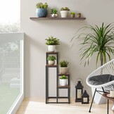 Vintage Plantenstandaard Set - 4 Rustiek Bruine Etagères met Stalen Frame - 71 cm