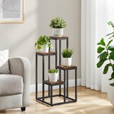 Plantenrek Set van 4 - Rustiek Bruine Standaard met 4 Planken - 34x34x71 cm