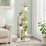 Luxe Plantenstandaard Marmer-Look - 6 Etages met Gouden Details - 113 cm