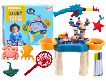 Kinder Activiteitentafel met Bouwblokken en Vishengel - Compact 35x30cm