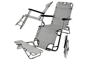 Luxe Strand Ligstoel Opvouwbaar - Grafiet - Extra Comfort Hoofdsteun