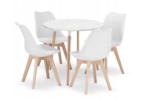 Ruimtebesparende Eethoek - 80cm Rond - 4 Stoelen - Wit Design
