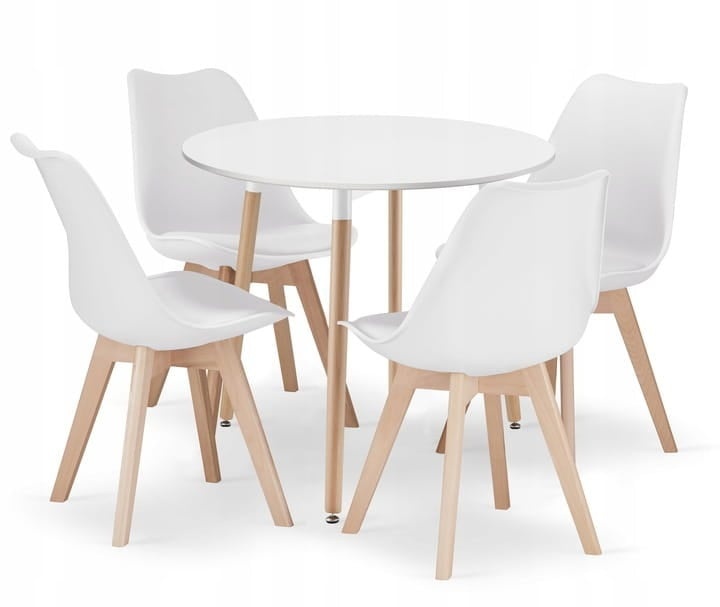 Ruimtebesparende Eethoek - 80cm Rond - 4 Stoelen - Wit Design