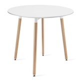 5-Delige Eetkamerset - Moderne Ronde Tafel - Wit met Beukenhout