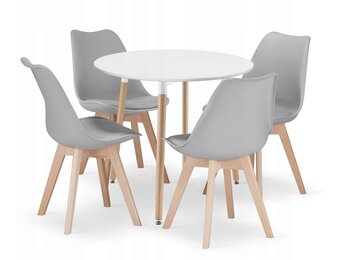 Design Eethoek Set - Wit/Grijs - Moderne Stijl - Ronde Tafel met Stoelen