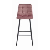 Stevige Barkruk met Voetensteun - 76 cm Zithoogte - Roze Fluweel