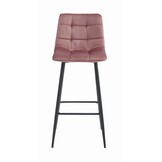 Design Barstoel Roze - Moderne Fluwelen Barkruk met Stalen Onderstel