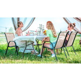 Stapelbare Tuinstoel Taupe - Ruimtebesparend Metalen Design - Inclusief Armleuningen