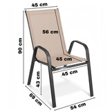 Stapelbare Tuinstoel Taupe - Ruimtebesparend Metalen Design - Inclusief Armleuningen