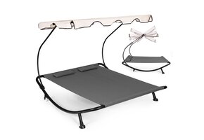 Luxe Tweepersoons Loungebed met Zonneluifel - Grijs Design Ligbed voor Koppels