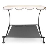 Luxe Tweepersoons Loungebed met Zonneluifel - Grijs Design Ligbed voor Koppels
