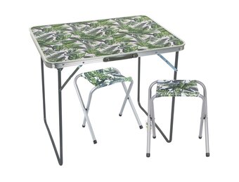 Lichtgewicht Kampeerset - Tafel + 2 Stoelen - Jungle Design - Ultra Compact 4kg