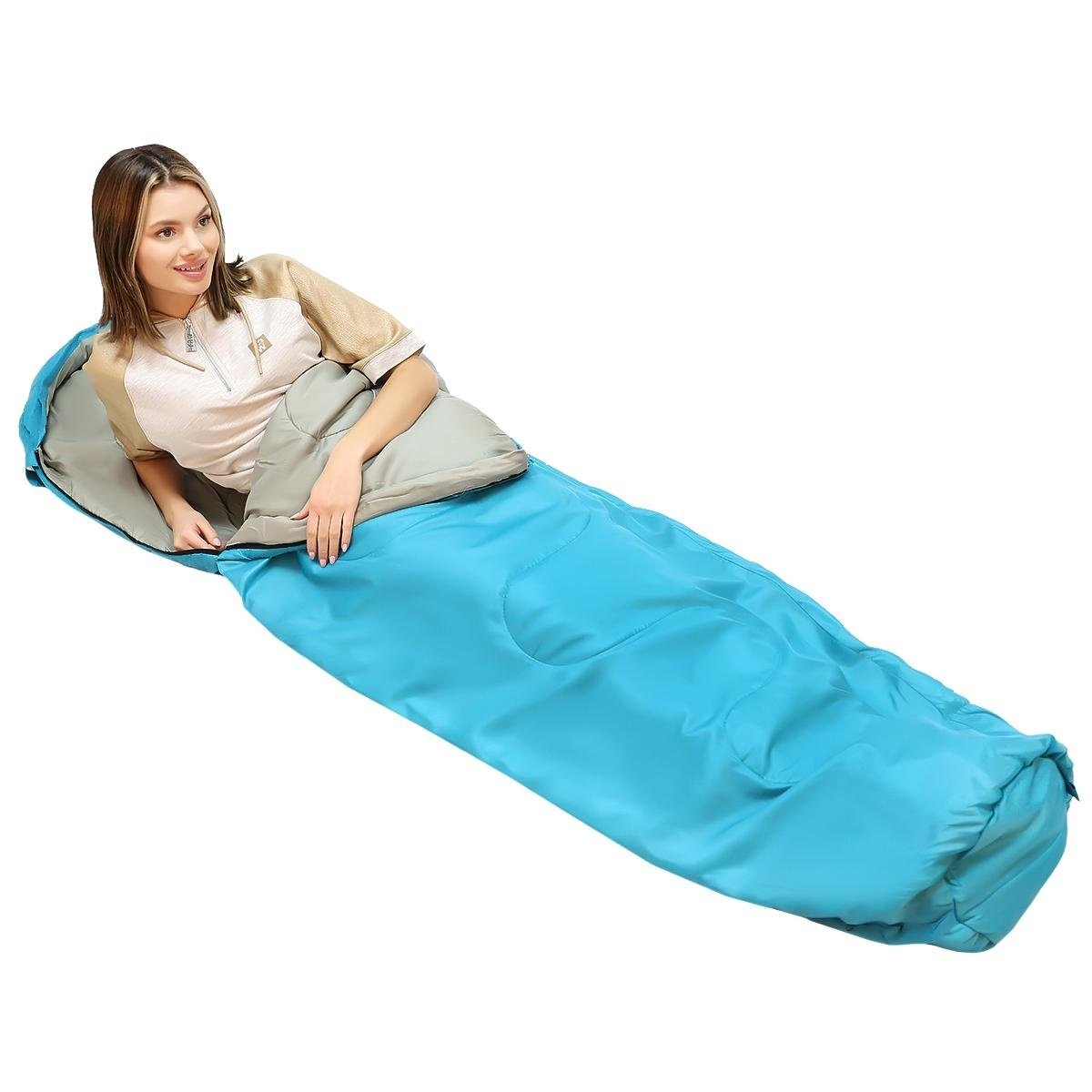 Festival Slaapzak met Draaghandvat - Lichtgewicht 1,05kg - Blauw-Grijs