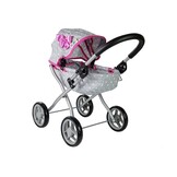 Luxe Poppenwagen Aluminium - Grijs-roze Sterrendesign - Inklapbaar Model