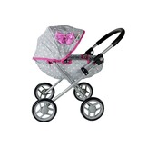 Luxe Poppenwagen Aluminium - Grijs-roze Sterrendesign - Inklapbaar Model