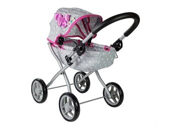 Opvouwbare Poppenwagen Compact - Ruimtebesparend - Grijs-roze Design
