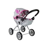 Kindvriendelijke Poppenwagen - Ideale Hoogte 54cm - Grijs-roze Sterren