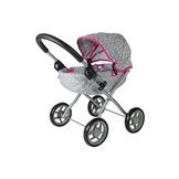 Kindvriendelijke Poppenwagen - Ideale Hoogte 54cm - Grijs-roze Sterren