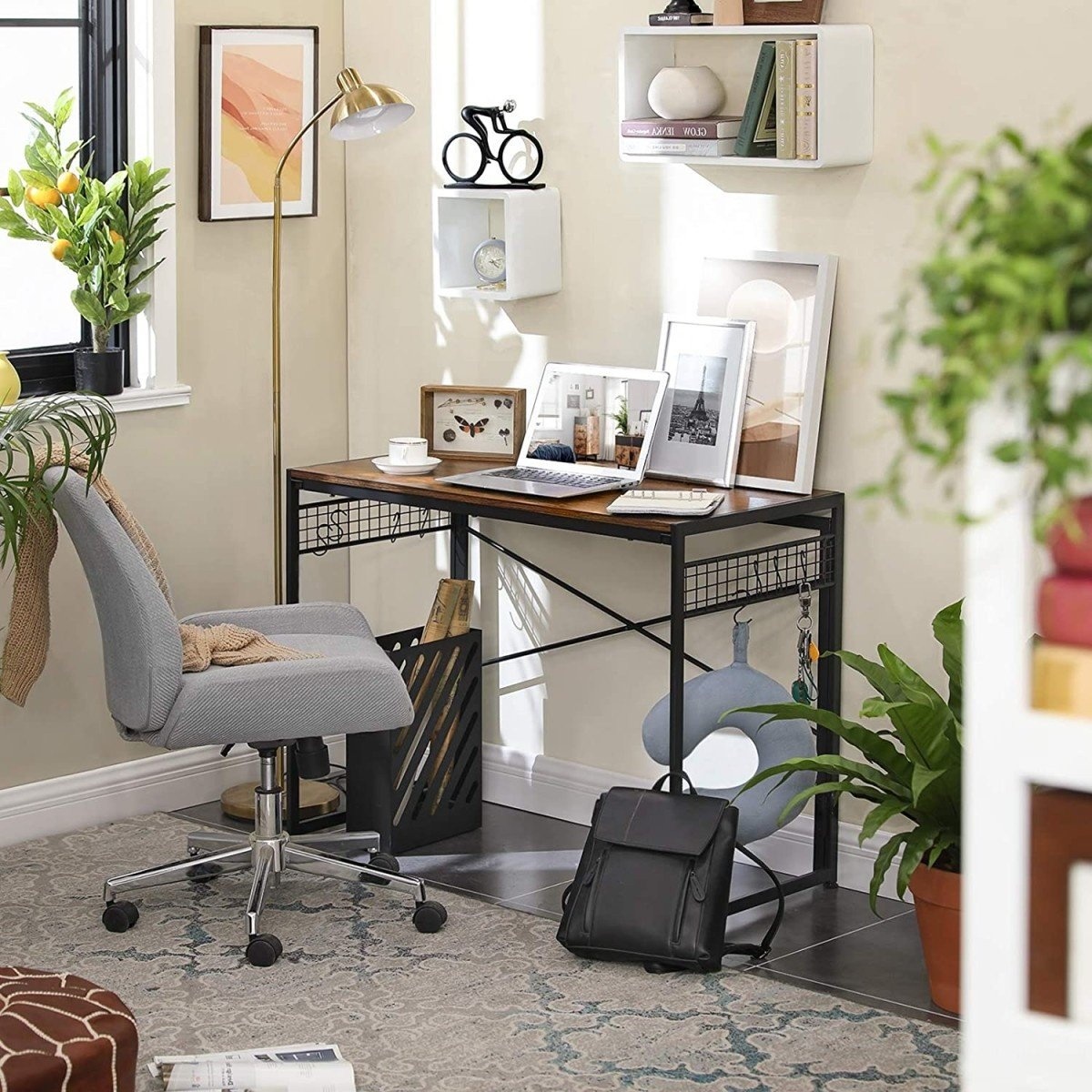 Compact Bureau met Opberghaken - Industrieel Design - 120x60cm