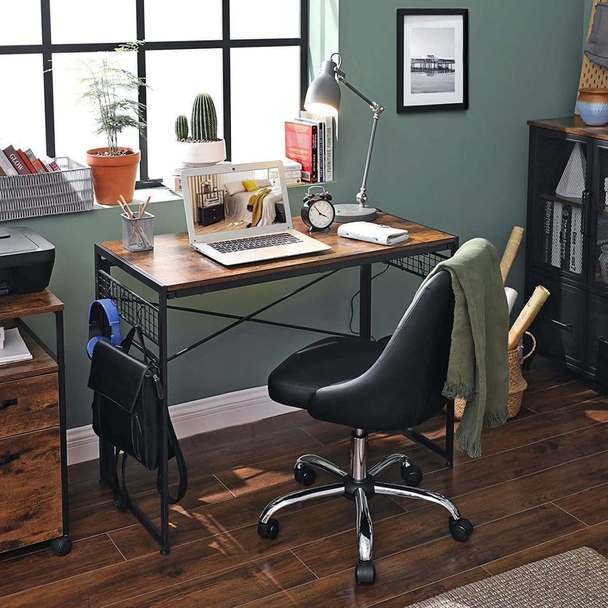 Compact Bureau met Opberghaken - Industrieel Design - 120x60cm