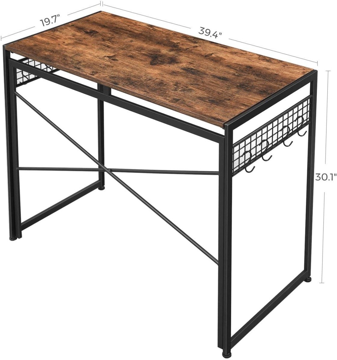 Compact Bureau met Opberghaken - Industrieel Design - 120x60cm