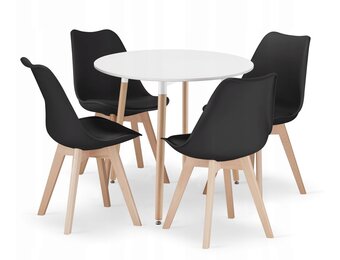 Moderne Eethoek - Scandinavisch Design - Wit/Zwart - Ronde Tafel met 4 Stoelen