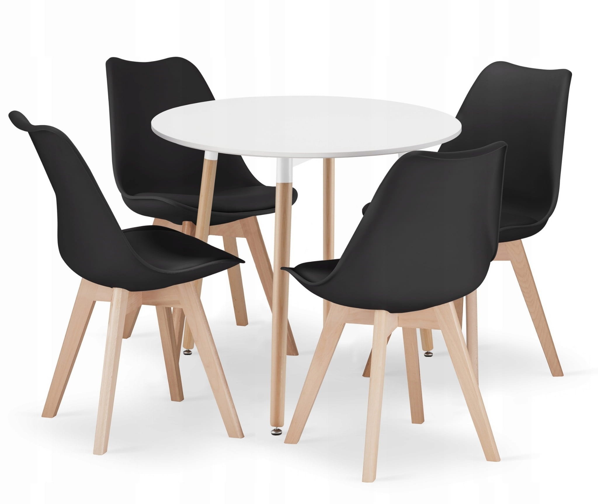 Moderne Eethoek - Scandinavisch Design - Wit/Zwart - Ronde Tafel met 4 Stoelen