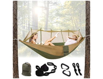 Duurzame Outdoor Hangmat met Geïntegreerd Muggennet - Premium Nylon - Natuurtinten